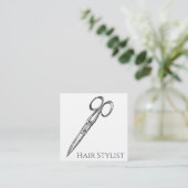  schaar, eenvoudig modern zwart-wit vierkante visitekaartje (Staand voorkant)