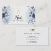 Schaar en blauwe bloemendecor visitekaartje (Voorkant / Achterkant)