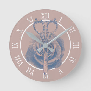  schaar en bloem Roos zout Ronde Klok