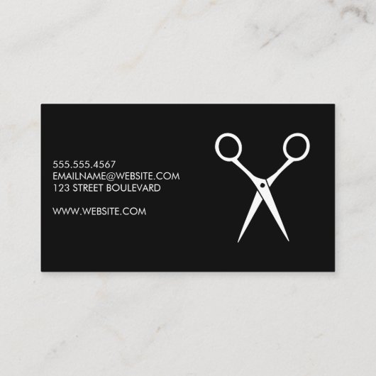 Schaar en Haar Logo | Eenvoudig Zwart Wit Visitekaartje (Achterkant)