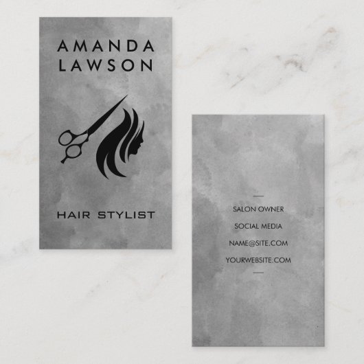 Schaar en haarschaar | Grijze Waterverf Visitekaartje (Voorkant / Achterkant)