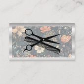 Schaar en kam | Bloemen patroon achtergrond Visitekaartje (Voorkant)