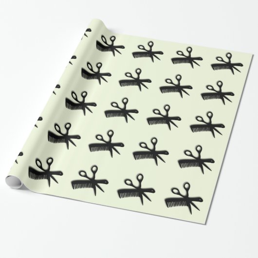 Schaar en Kam Groen Cadeaupapier (Uitgerold)