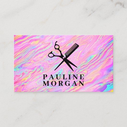 Schaar en kam | Holografische irdescent Visitekaartje (Voorkant)