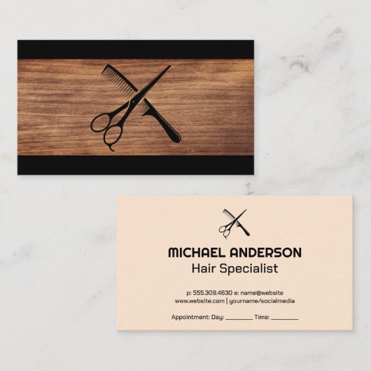 Schaar en kam | Hout Afsprakenkaartje (Voorkant / Achterkant)