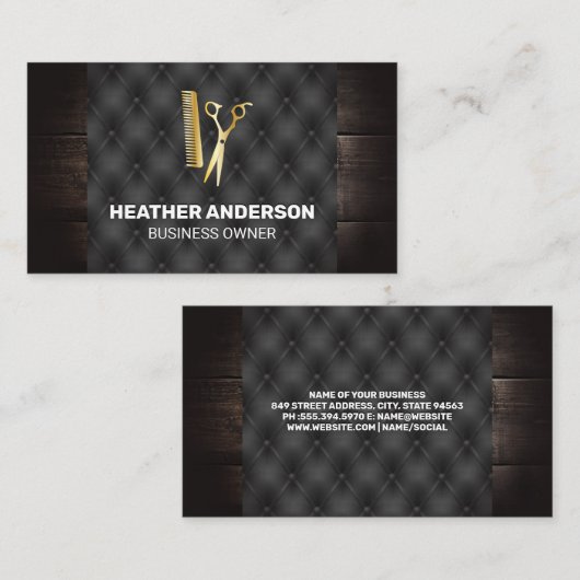 Schaar en Kam | Hout en Knoop Fabric Visitekaartje (Voorkant / Achterkant)