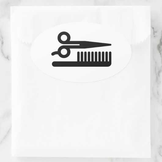 Schaar en kam ovale sticker (Tas)