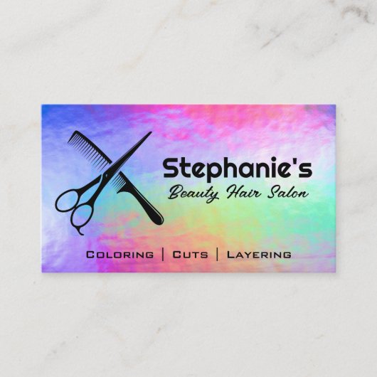 Schaar en kam | Rainbow Iridescent Achtergrond Visitekaartje (Voorkant)
