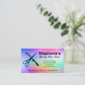 Schaar en kam | regenboogkleurige achtergrond visitekaartje (Staand voorkant)