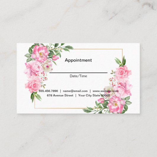 Schaar en kam | Roze bloemen Afsprakenkaartje (Achterkant)