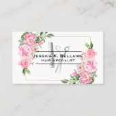 Schaar en kam | Roze bloemen Afsprakenkaartje (Voorkant)