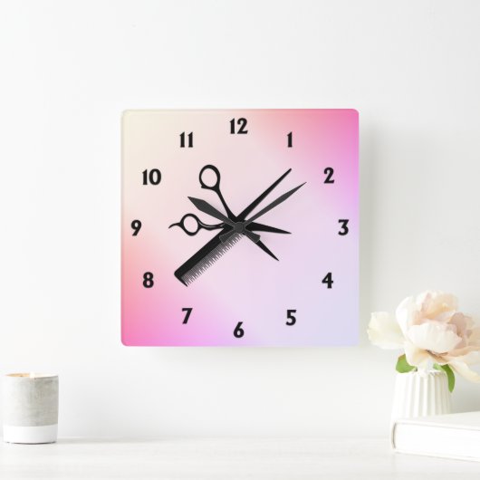Schaar en kam Roze Vierkante Klok (Huis)