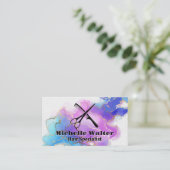 Schaar en kam | Waterverf goudolie Visitekaartje (Staand voorkant)