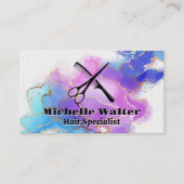 Schaar en kam | Waterverf goudolie Visitekaartje (Voorkant)