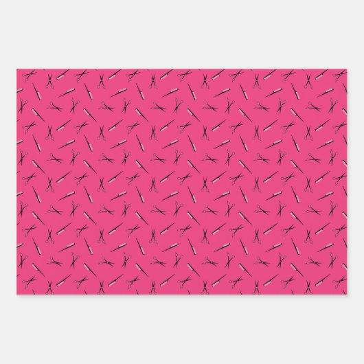 Schaar- en kammetjes roze haarstaartpatronen inpakpapier vel (Voorkant 3)