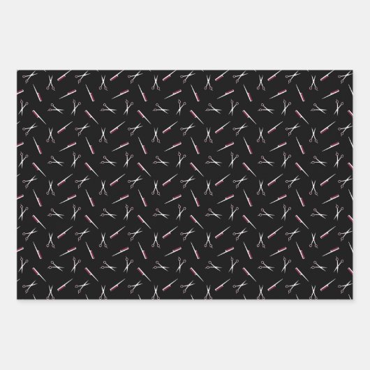 Schaar- en kammetjes roze haarstaartpatronen inpakpapier vel (Voorkant 2)