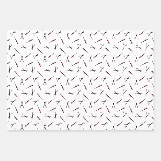 Schaar- en kammetjes roze haarstaartpatronen inpakpapier vel (Voorkant)