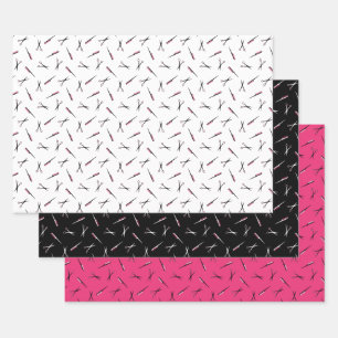 Schaar- en kammetjes roze haarstaartpatronen inpakpapier vel