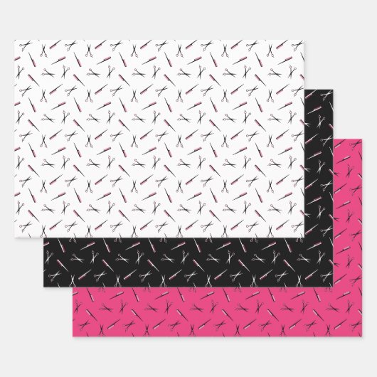 Schaar- en kammetjes roze haarstaartpatronen inpakpapier vel (Set)