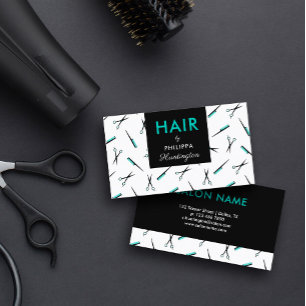 Schaar- en kammetjes - Turquoise Black Hair Stylis Visitekaartje