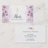 Schaar en paarse bloemendecor visitekaartje (Voorkant / Achterkant)