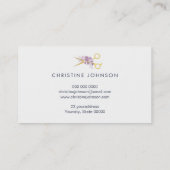 Schaar en paarse bloemendecor visitekaartje (Achterkant)