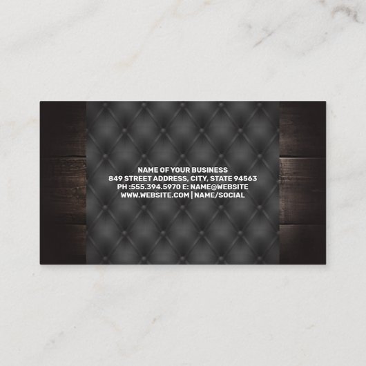 Schaar en scheermes | Hout en Button Visitekaartje (Achterkant)