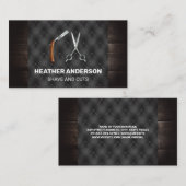 Schaar en scheermes | Hout en Button Visitekaartje (Voorkant / Achterkant)