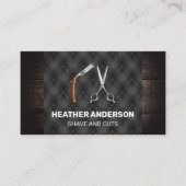 Schaar en scheermes | Hout en Button Visitekaartje (Voorkant)