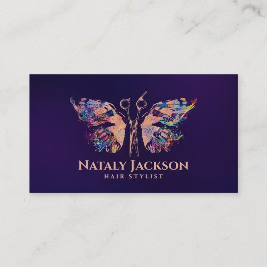 Schaar en Vlinder Roos Goud en Kleur Visitekaartje (Voorkant)