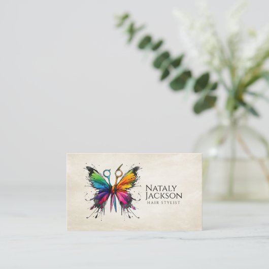 Schaar en Vlinder Waterverf Visitekaartje (Staand voorkant)