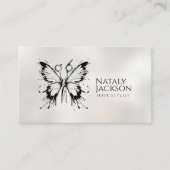 Schaar en vlinder zwarte inkt visitekaartje (Voorkant)