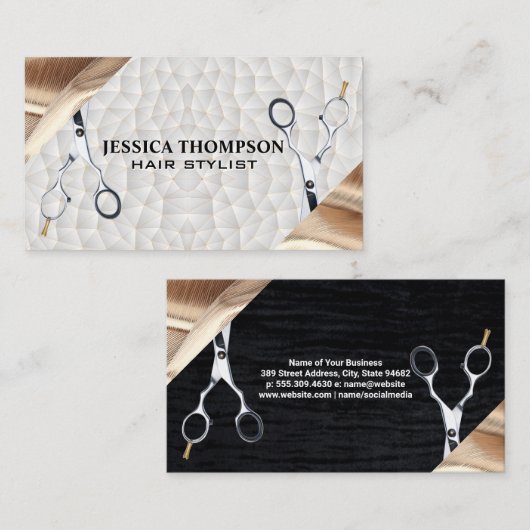 schaar | Goud olienlint | Geometrisch patroon Visitekaartje (Voorkant / Achterkant)