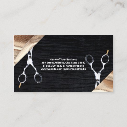 schaar | goudfolielint | Haren knipgereedschap Visitekaartje (Achterkant)