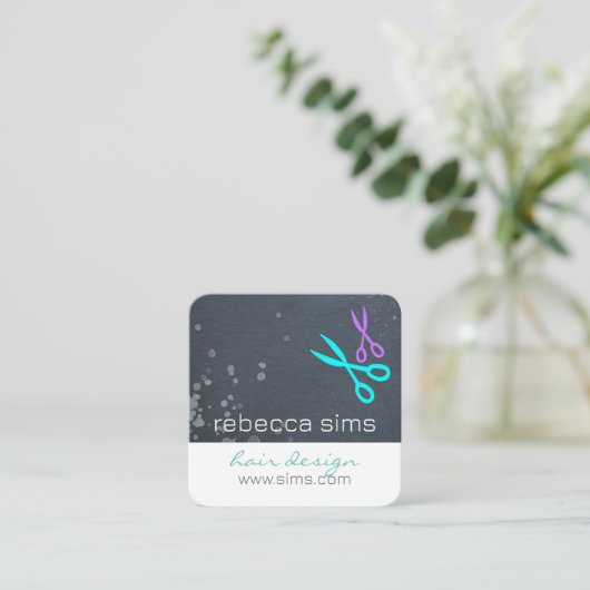 schaar grijs en wit modern vierkante visitekaartje (Staand voorkant)