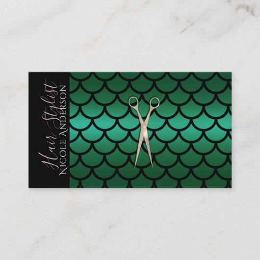 Schaar Groen Zeemeermin Haarstylist Visitekaartje (Voorkant)