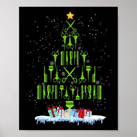 Schaar Haar Kerstboom Grappige Kapsalon Kerstmis Poster (Voorkant)