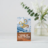 Schaar haar Logo | blauw marmer | Hout Afsprakenkaartje (Staand voorkant)