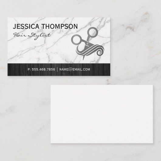 Schaar haar Logo | Marmer | houtversiering Visitekaartje (Voorkant / Achterkant)