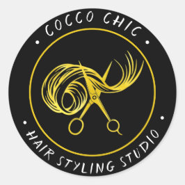 Schaar Haar Logo Naam Dank u Gold Framed Ronde Sticker