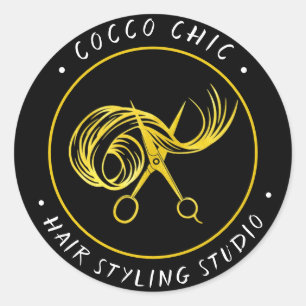 Schaar Haar Logo Naam Dank u Gold Framed Ronde Sticker