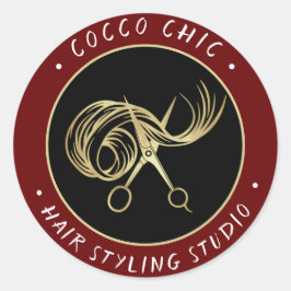 Schaar Haar Logo Naam Dank u Goud Bourgondië Ronde Sticker