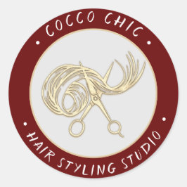 Schaar Haar Logo Naam Dank u Goud Bourgondië Ronde Sticker