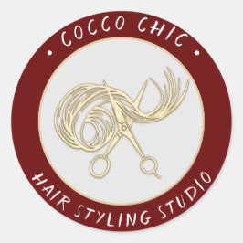 Schaar Haar Logo Naam Dank u Goud Bourgondië Ronde Sticker