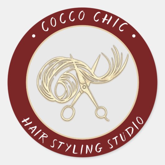 Schaar Haar Logo Naam Dank u Goud Bourgondië Ronde Sticker (Voorkant)