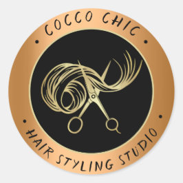 Schaar Haar Logo Naam Dank u Goud Bruin Ronde Sticker