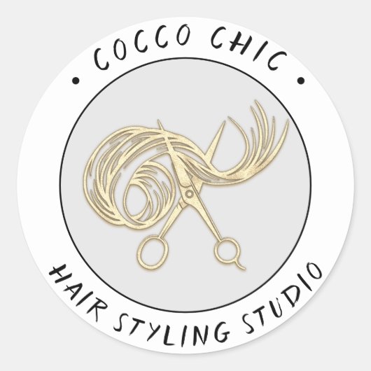 Schaar Haar Logo Naam Dank u Goud Grijs Ronde Sticker (Voorkant)