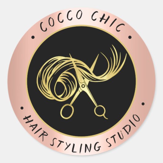 Schaar Haar Logo Naam Dank u Goud Roos Ronde Sticker (Voorkant)