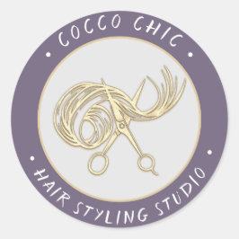 Schaar Haar Logo Naam Dank u Gouden Lavendel Ronde Sticker