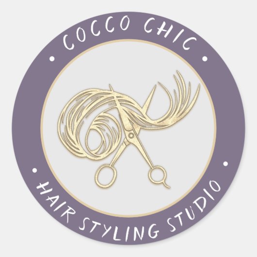 Schaar Haar Logo Naam Dank u Gouden Lavendel Ronde Sticker (Voorkant)